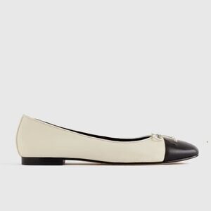 Quince Italian Leather Cap-Toe Ballet Flat - Bone/Black